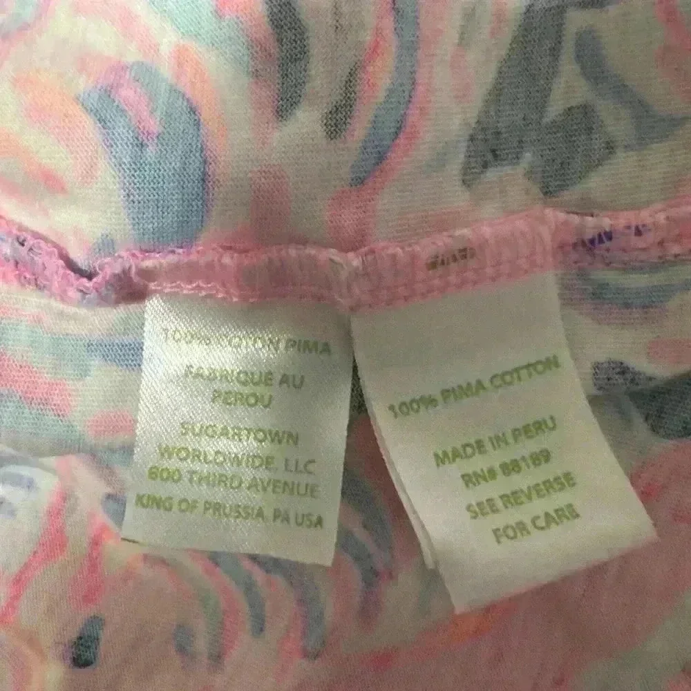 Lilly Pulitzer Tunic Dress XS Pink Blue Flamingo Tropical Print Short Sleeve